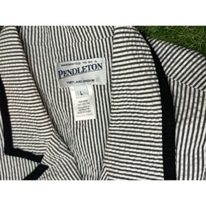 Pendleton Women's Seersucker Blazer Jacket Size L Black White Stripe Cotton‎